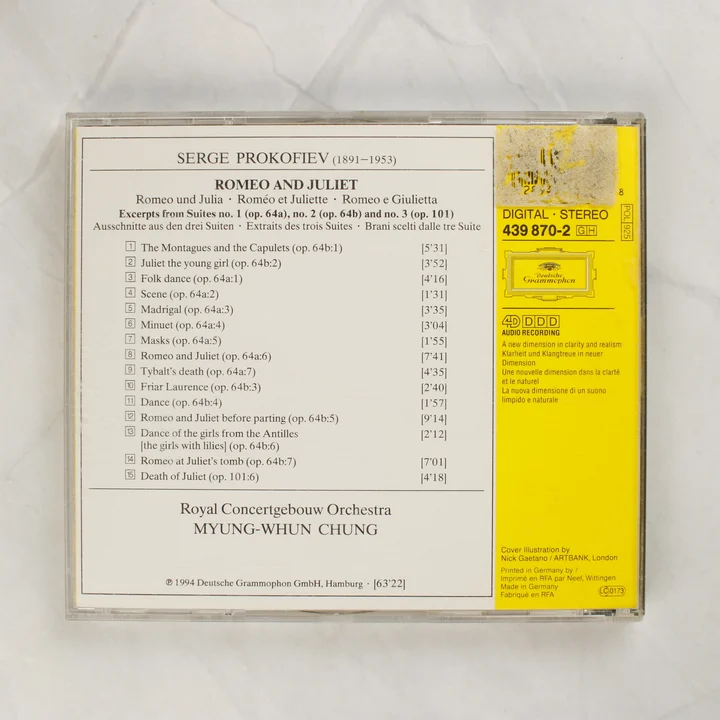 Prokofiev Romeo és Júlia CD hátlap Prokofiev Romeo és Júlia CD hátlapja számlistával