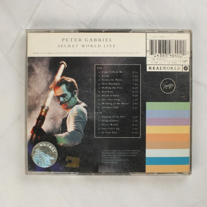 Peter Gabriel Secret World Live CD hátlapja számlistával