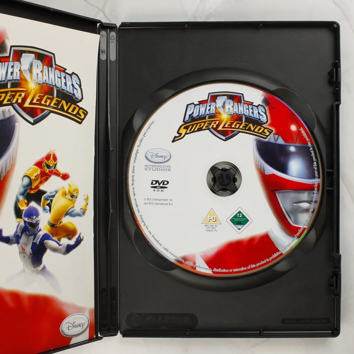 Power Rangers Super Legends nyitott tok lemezzel és füzettel