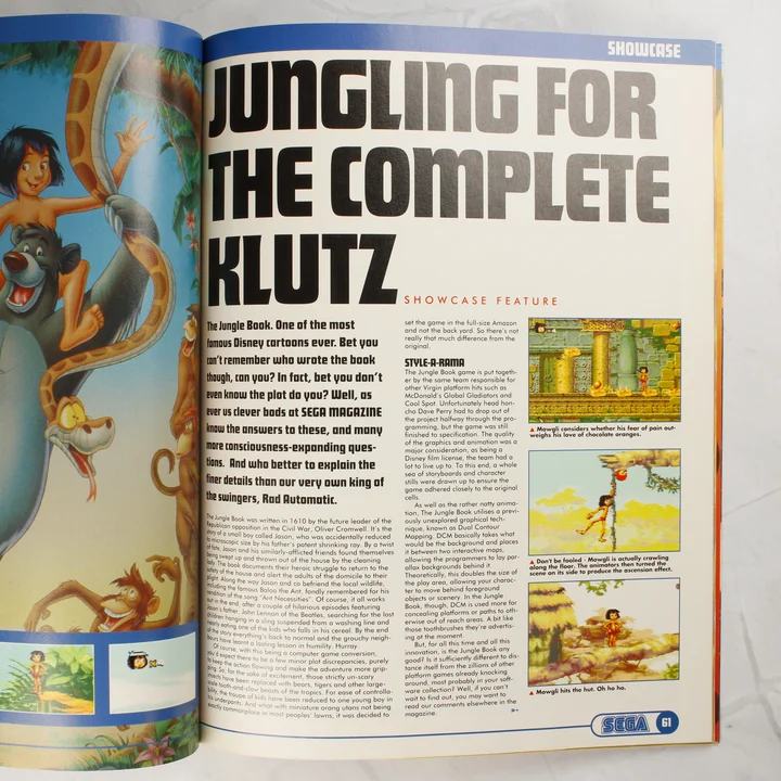 Sega Magazine Jungle Book cikk A Sega Magazine belső oldala a The Jungle Book játékismertetőjével.