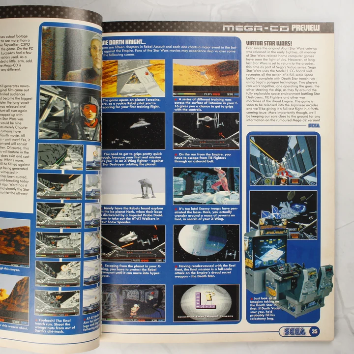 Star Wars Rebel Assault előzetes A Sega Magazine belső oldala a Star Wars Rebel Assault játékról