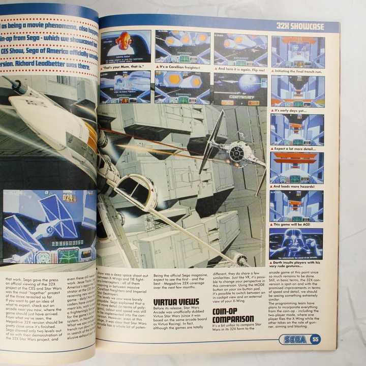 A Sega Magazine belső oldala a Star Wars Arcade 32X változatának bemutatójával.