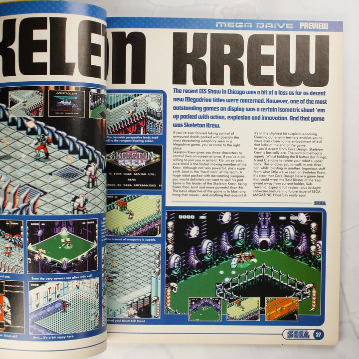 A Sega Magazine belső oldala a Skeleton Krew játék előzetesével.