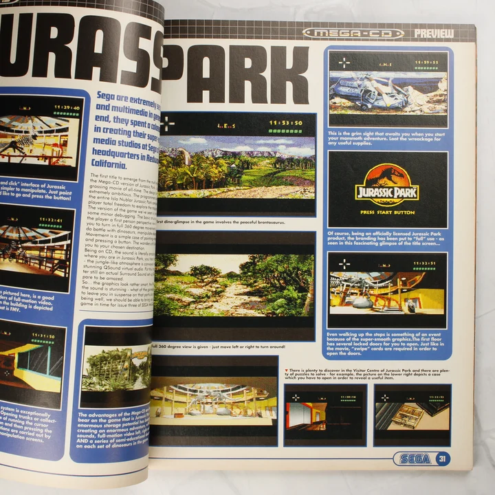 A magazin belső oldala a Jurassic Park Mega-CD játék előzetesével.