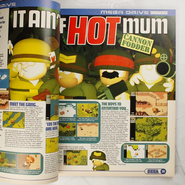Sega Magazine Cannon Fodder cikk A Sega Magazine belső oldala a Cannon Fodder játékról.