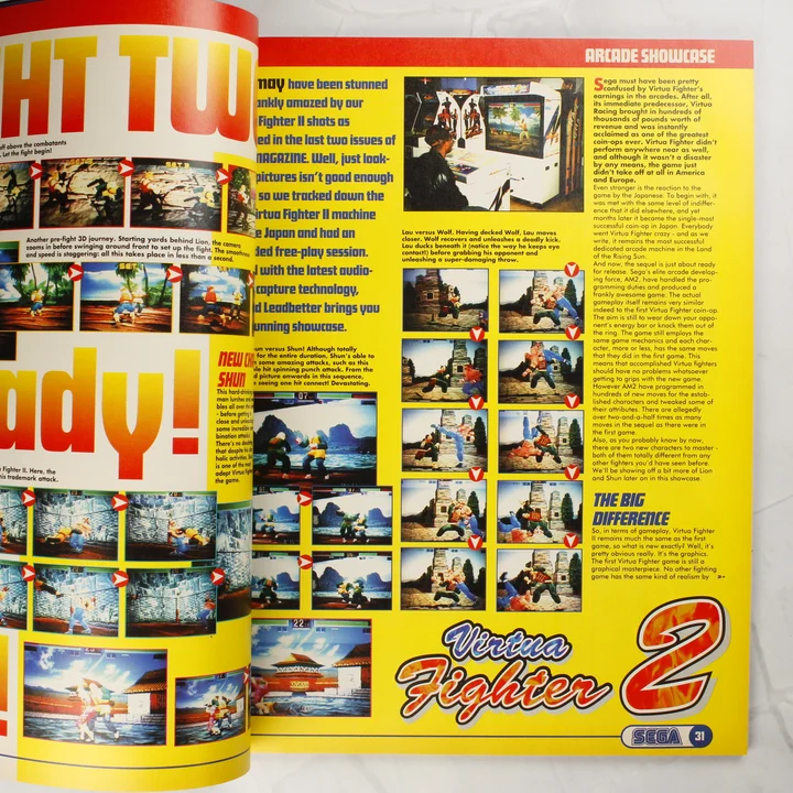Sega Magazine Virtua Fighter 2 cikk A Sega Magazine belső oldala a Virtua Fighter 2 játékról.