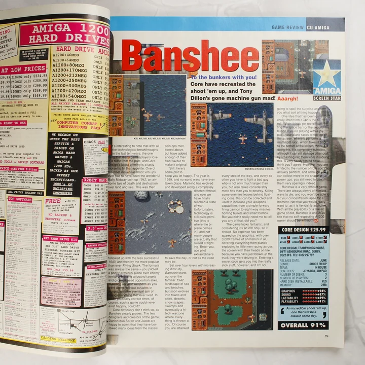 A CU Amiga magazin belső oldala a Banshee játék tesztjével