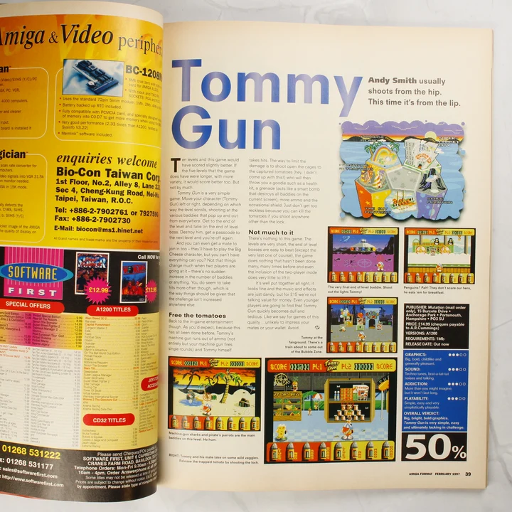 Az Amiga Format magazin belső oldala a Tommy Gun játék ismertetőjével.