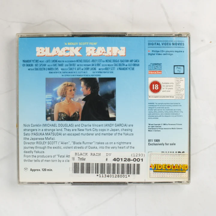 Black Rain CD-i hátoldal A Black Rain Philips CD-i film hátoldali borítója leírással és vonalkóddal