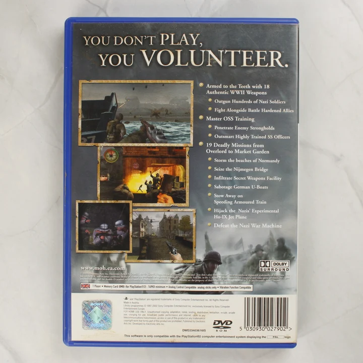 Medal of Honor Frontline PS2 hátlap Medal of Honor Frontline PlayStation 2 játék tokjának hátlapja