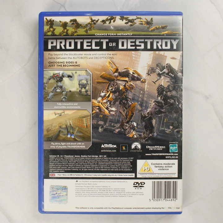 Transformers The Game PlayStation 2 játék hátlapja