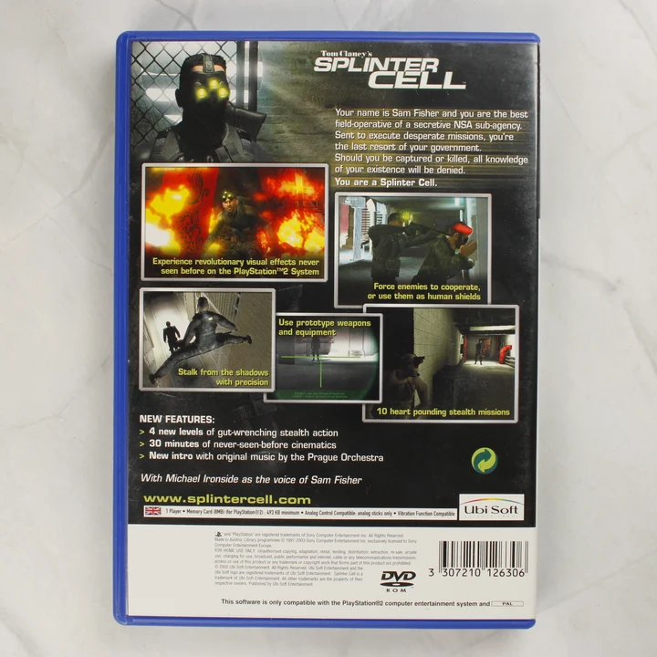 Splinter Cell PS2 hátlap Tom Clancy's Splinter Cell PlayStation 2 játék hátlapja