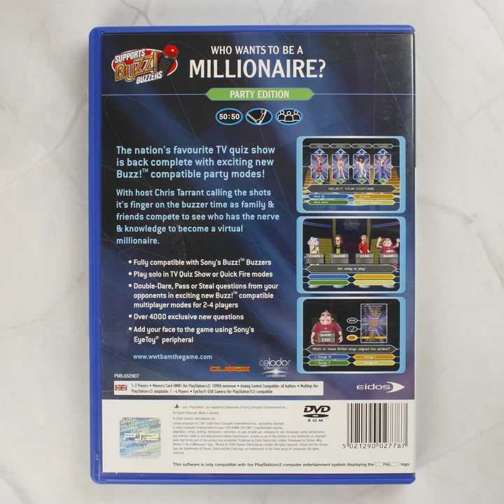 Who Wants To Be A Millionaire? Party Edition PS2 hátlap Who Wants To Be A Millionaire? Party Edition PS2 játék hátlapja