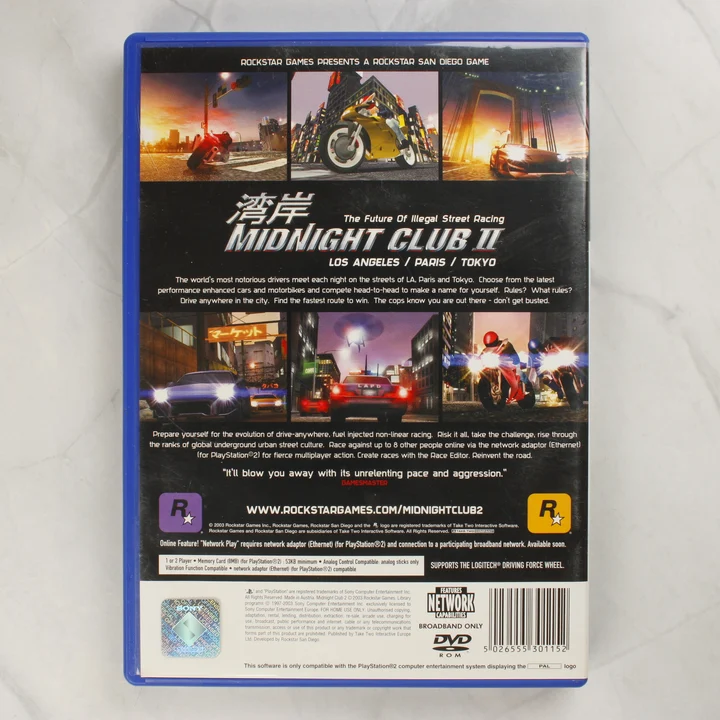 Midnight Club II PS2 hátlap Midnight Club II PlayStation 2 játék hátoldala