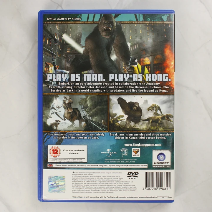 King Kong PS2 hátlap Peter Jackson's King Kong PlayStation 2 játék tokjának hátoldala