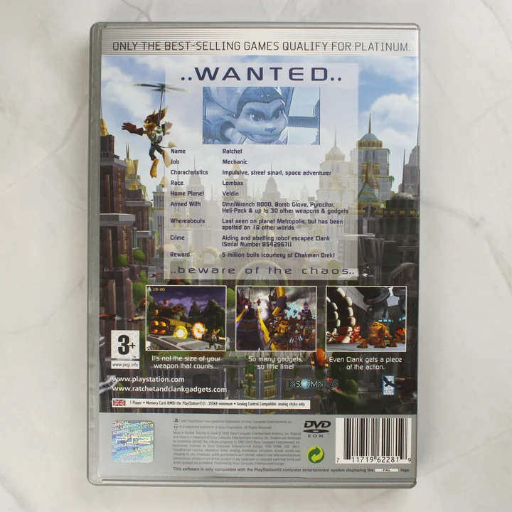 Ratchet & Clank PS2 Platinum hátlap Ratchet & Clank Platinum PlayStation 2 játék hátlapja