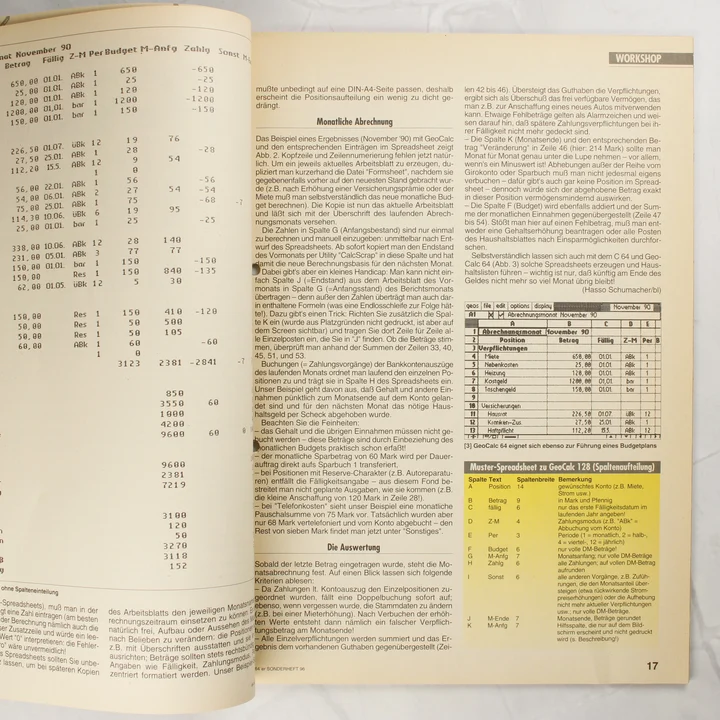 A magazin egyik oldala, amelyen egy GeoCalc táblázatkezelő workshop látható.