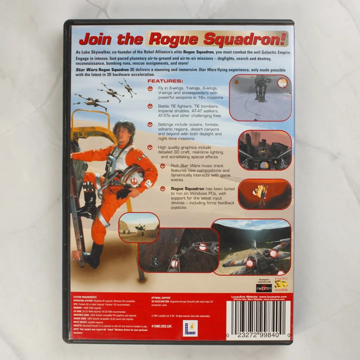 Star Wars Rogue Squadron 3D PC játék tokjának hátlapja