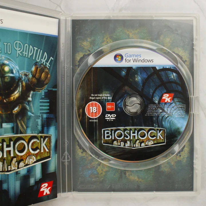 BioShock nyitott tok és DVD lemez