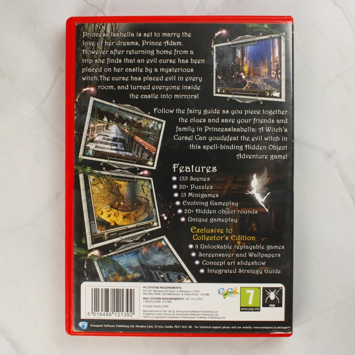 Princess Isabella: Witch's Curse hátlap Princess Isabella: Witch's Curse Collector's Edition videójáték hátoldala a leírással és rendszerkövetelményekkel.