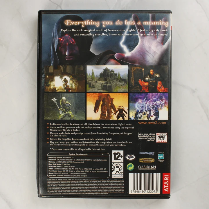 Neverwinter Nights 2 PC játék tokjának hátlapja