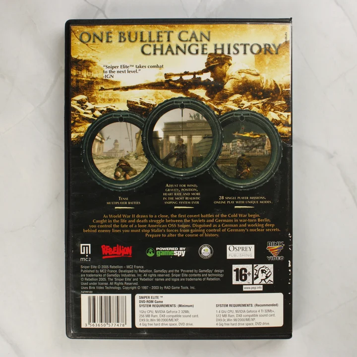 Sniper Elite PC játék hátoldala