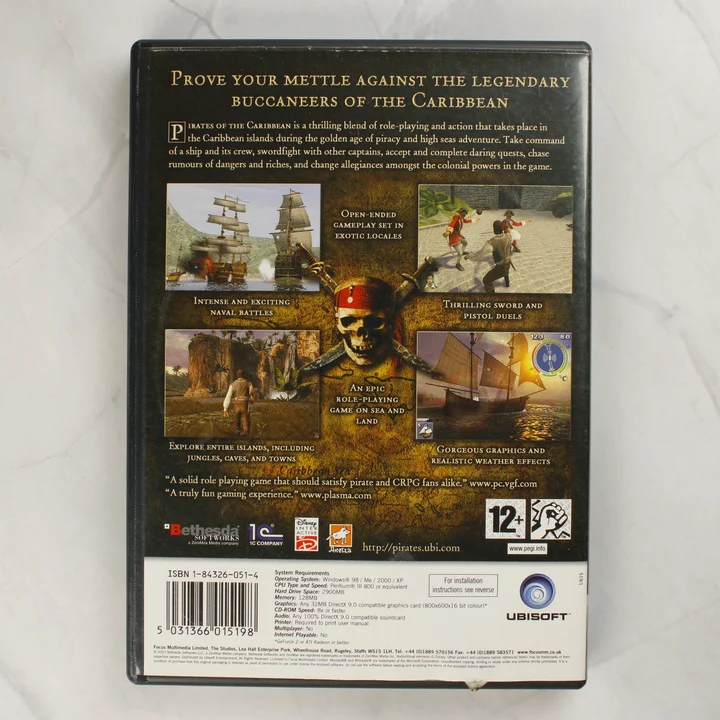 Pirates of the Caribbean PC hátlap Pirates of the Caribbean PC játék tokjának hátoldala