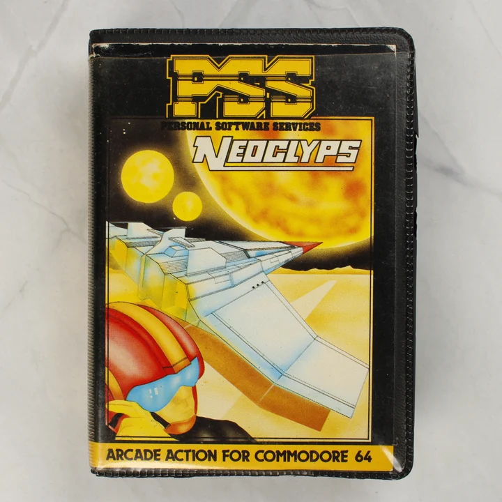 Neoclyps C64 borító A Neoclyps Commodore 64 játék elülső borítója sci-fi grafikával