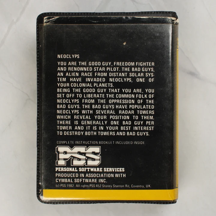 Neoclyps C64 hátlap A Neoclyps Commodore 64 játék hátoldali leírása