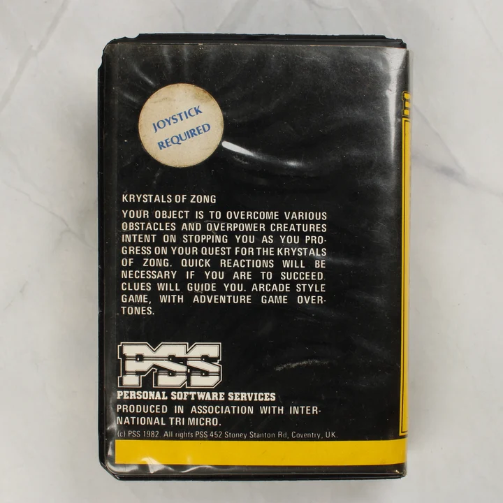 Krystals of Zong Commodore 64 játék tokjának hátoldala