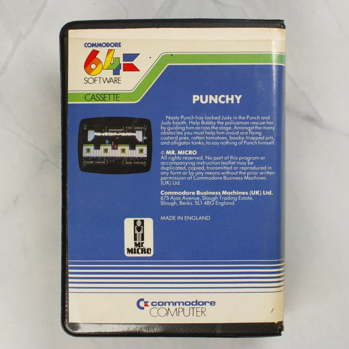 Punchy C64 hátoldal Punchy Commodore 64 videójáték tokjának hátoldala