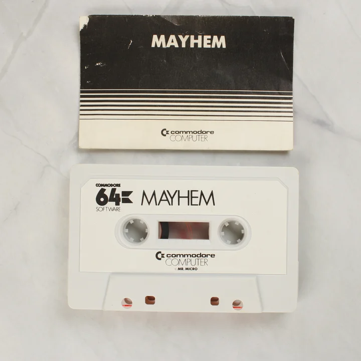 Mayhem C64 kazetta Mayhem Commodore 64 kazetta és használati útmutató