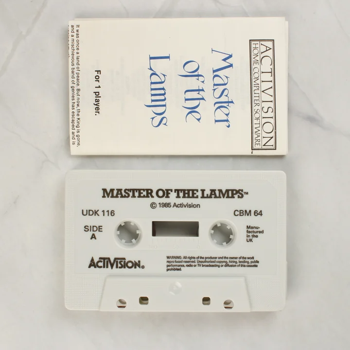 Master of the Lamps kazetta és leírás Master of the Lamps C64 kazetta és kézikönyv