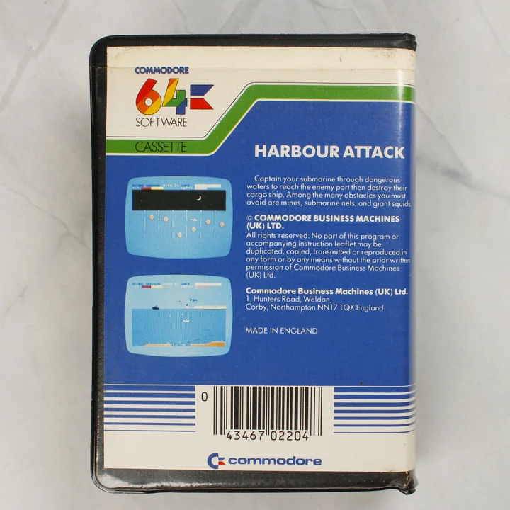Harbour Attack Commodore 64 játék kazetta tokja hátulról