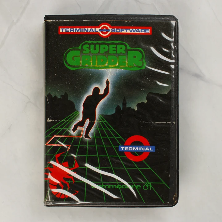 Super Gridder C64 borító Super Gridder Commodore 64 játék kazetta tokja elölről