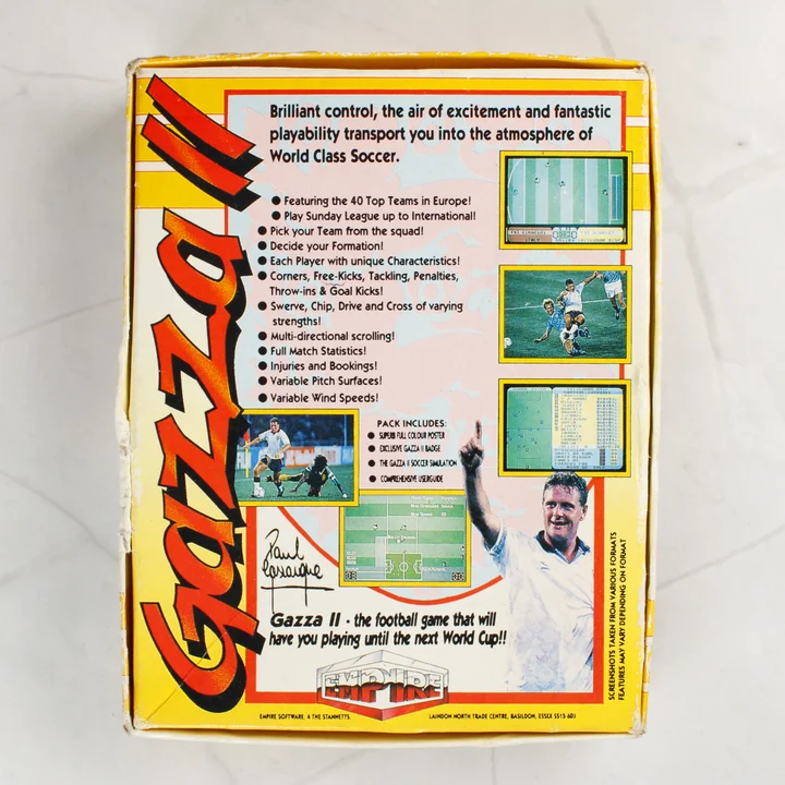 Gazza II videójáték dobozának hátoldala leírással és képernyőmentésekkel