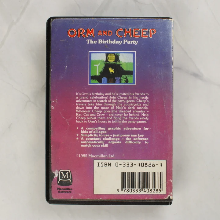 Orm and Cheep: The Birthday Party Commodore 64 játék tokjának hátlapja