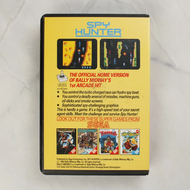 Spy Hunter C64 hátlap Spy Hunter Commodore 64 játék dobozának hátoldala