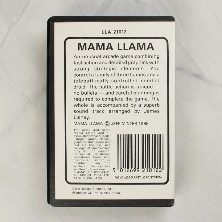 Mama Llama C64 hátlap Mama Llama Commodore 64 játék hátlapja a leírással