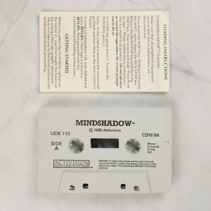 Mindshadow Commodore 64 kazetta és használati útmutató