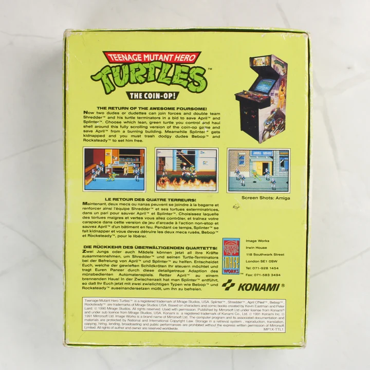 Teenage Mutant Hero Turtles The Coin-Op videójáték dobozának hátoldala