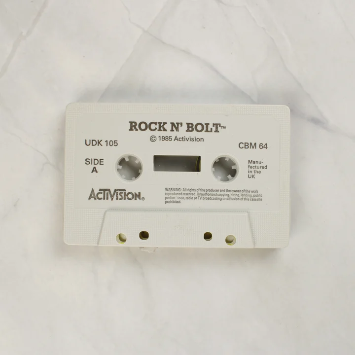 Rock 'n' Bolt Commodore 64 fehér játék kazetta