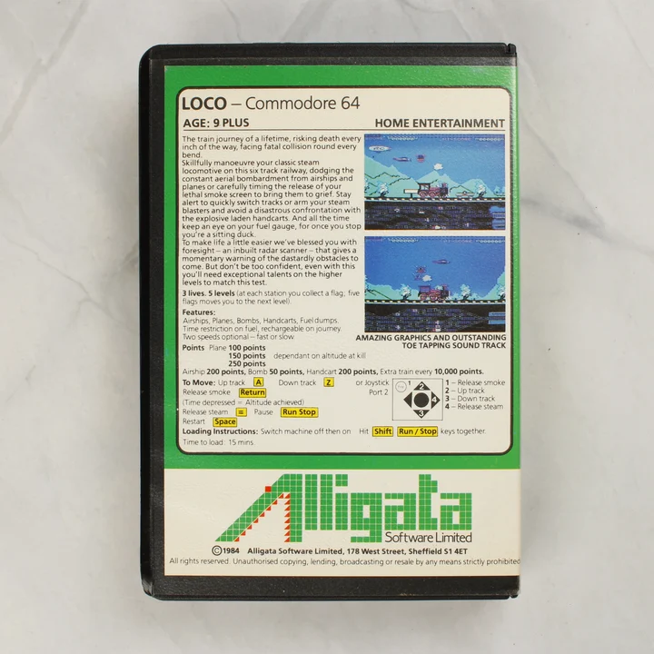Loco C64 hátoldali leírás Loco videójáték tokjának hátoldala leírással