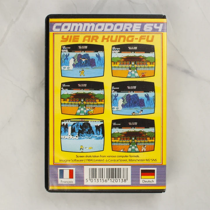 Yie Ar Kung-Fu Commodore 64 játék hátsó borítója képernyőképekkel
