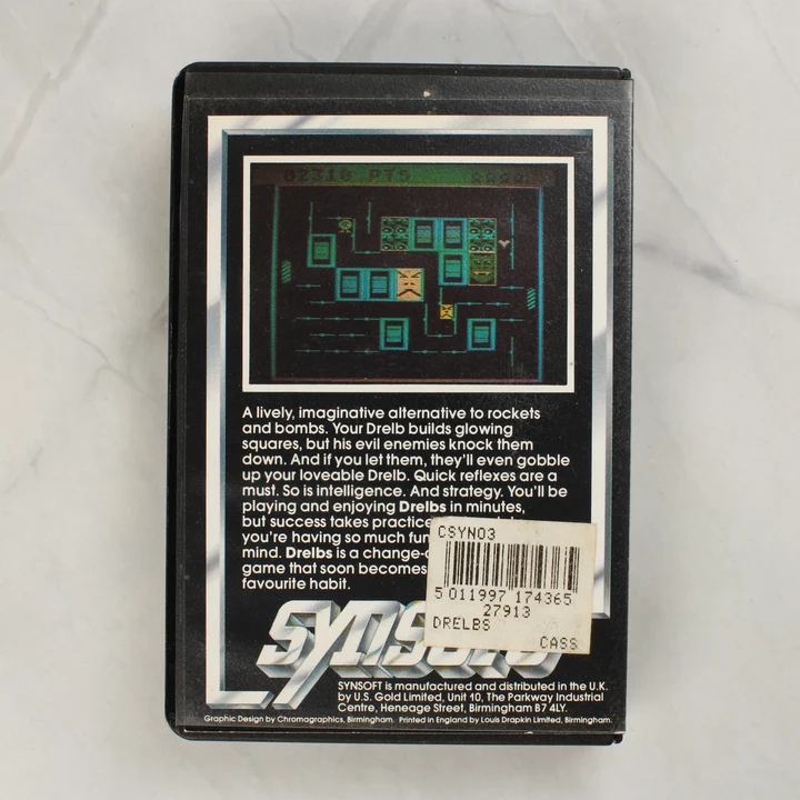 Drelbs C64 hátlap Drelbs Commodore 64 videójáték tokjának hátoldala