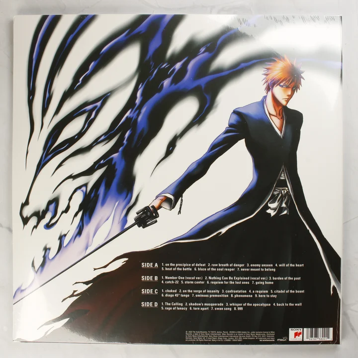 Bleach Soundtrack Bakelit Hátlap A Bleach anime filmzene bakelit lemezének hátlapja a számlistával