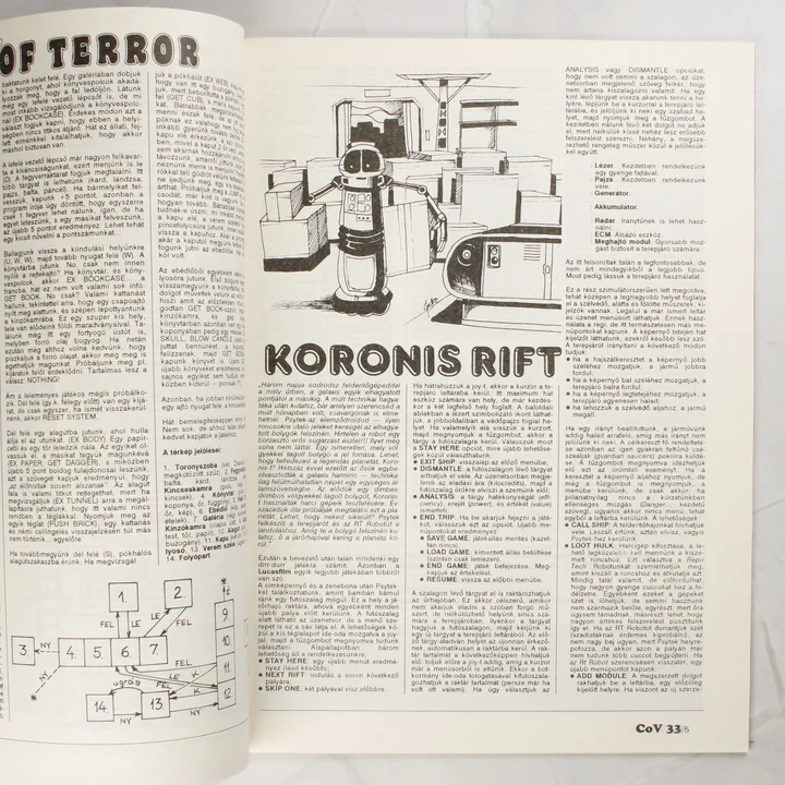 Koronis Rift játékleírás A Commodore Világ magazin belső oldala a Koronis Rift játékleírással