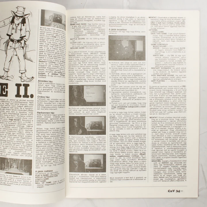 Commodore Világ Dune 2 cikk A Commodore Világ magazin belső oldala a Dune 2 játékról