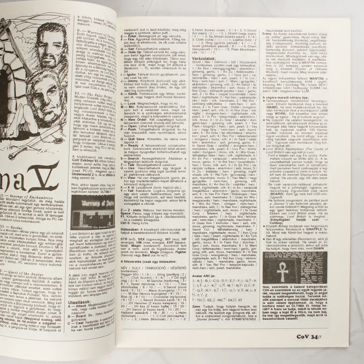 Commodore Világ belső oldal A Commodore Világ magazin belső oldala az Ultima V leírásával