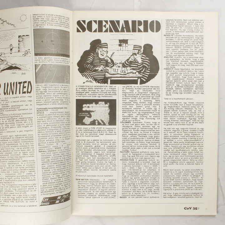 Commodore Világ 35. szám Scenario leírás A magazin belső oldala a Scenario játékleírással és képernyőmentésekkel.